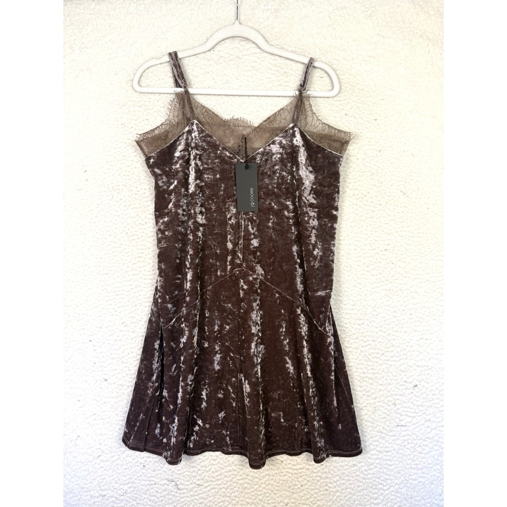 19 COOPER Dress Womens M Brown Velvet Slip Dress Lace Whimsygoth Indiesleeze